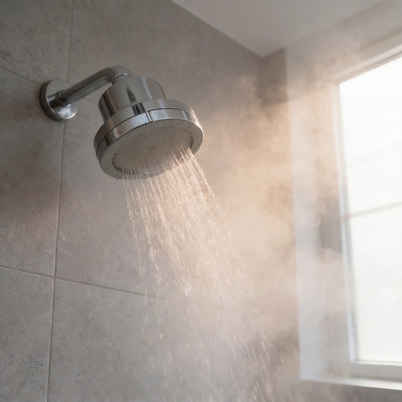 Spa quality shower experience with warm light and steam — the holiday water feeling at home