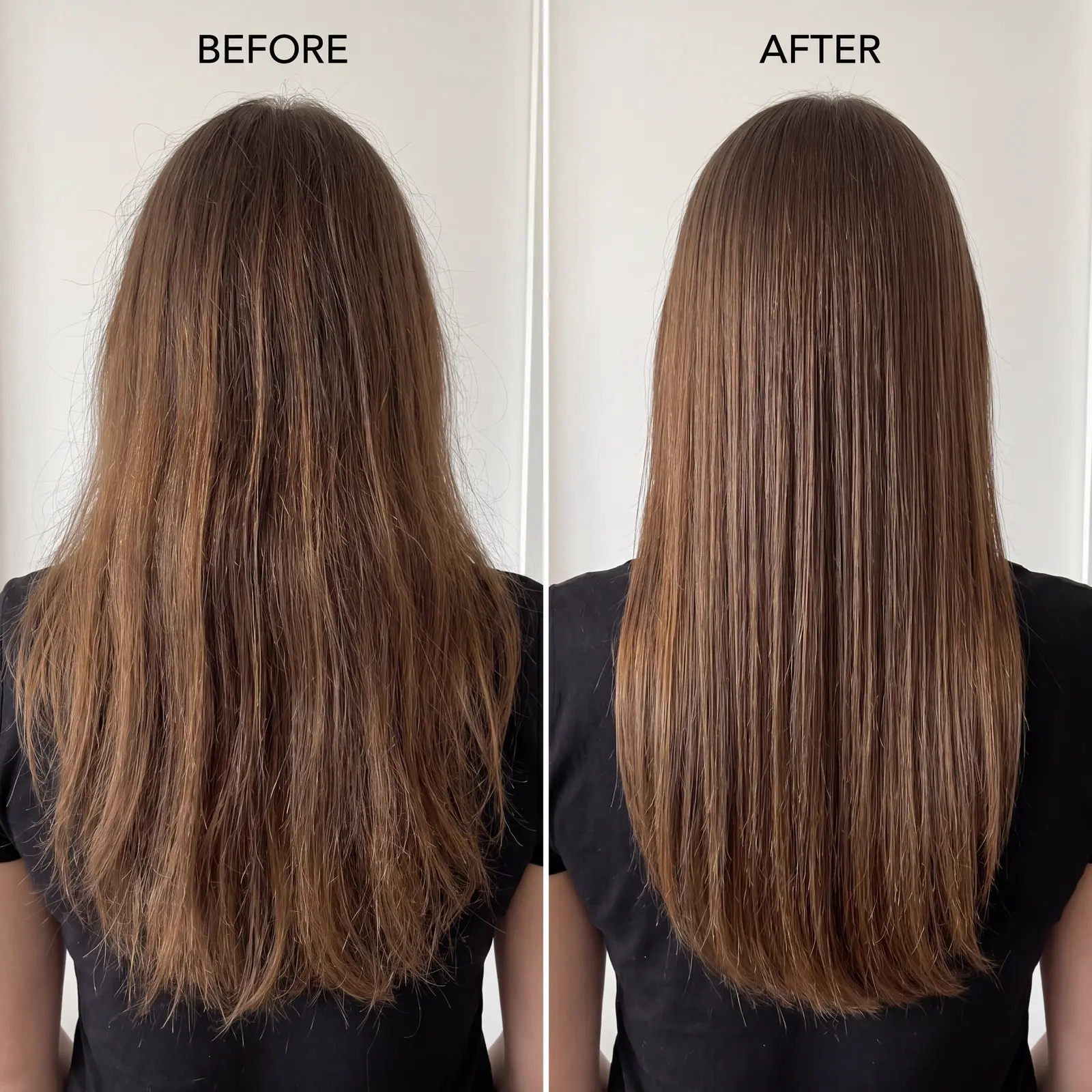 Hair before and after using Purely filtered showerhead — 4 weeks results